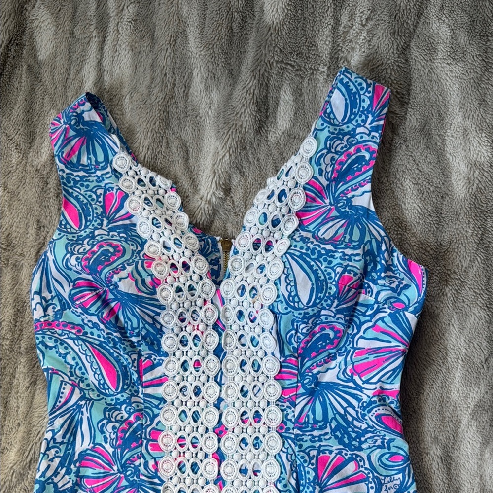 Lily Pulitzer Pink and Blue Dress with Lace Detail - Picture 2 of 3